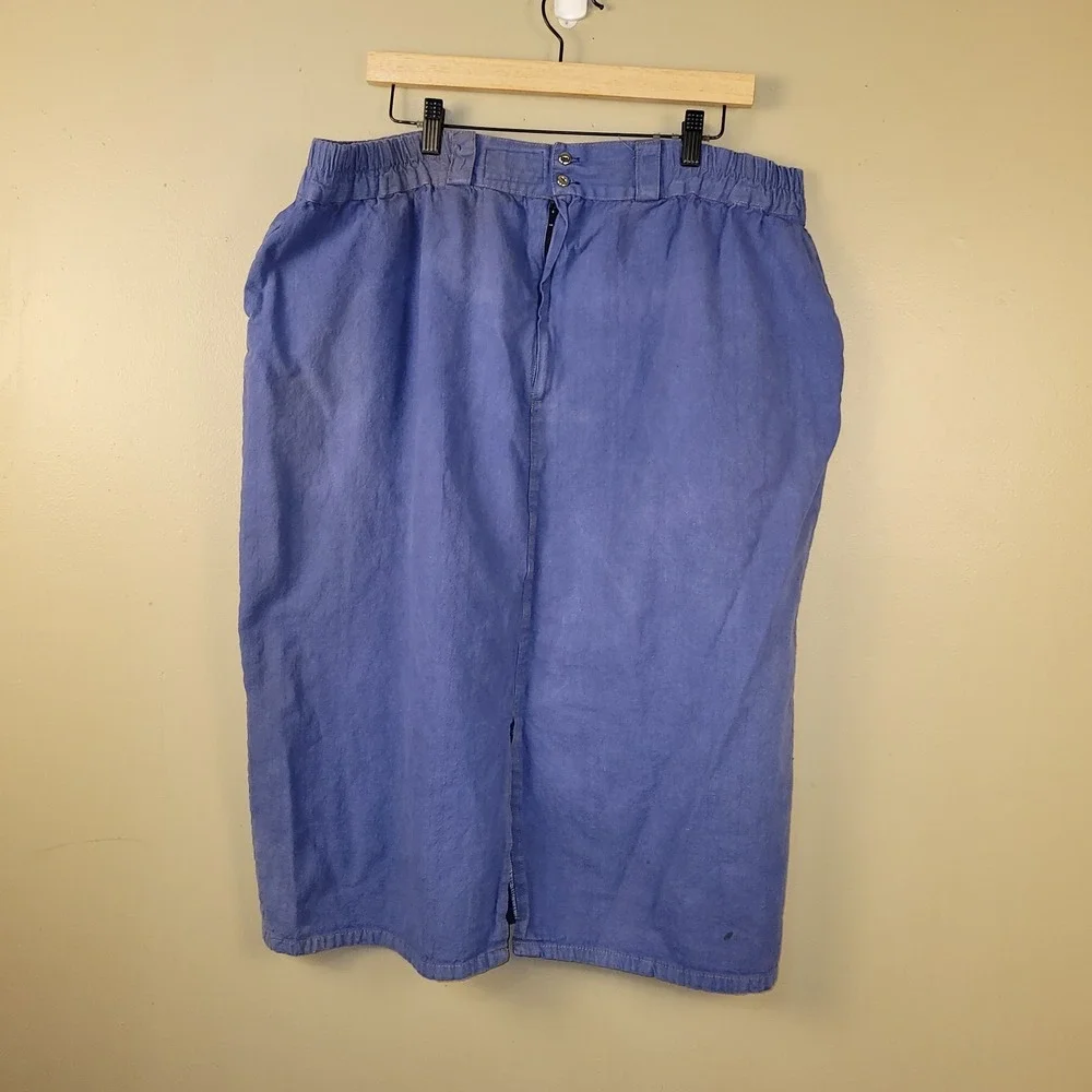 Vintage Carolina Bay Plus 3X 2 Pc‎ Blue Embroidered Skirt Set Cotton Floral